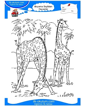 Çocuklar İçin Zürafa Boyama Sayfaları 